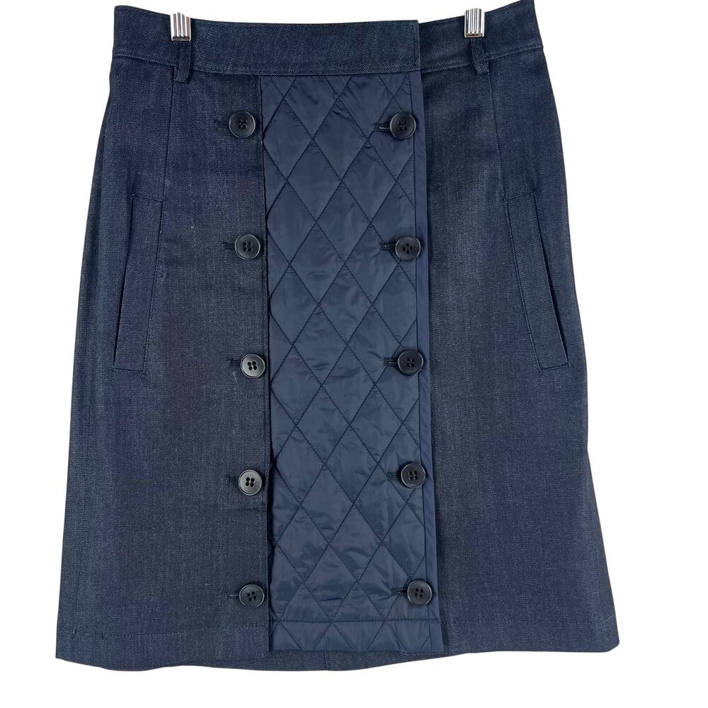 Tibi Womens Trench Quilted Denim Skirt 6 Navy Indigo Double Breasted A-Line